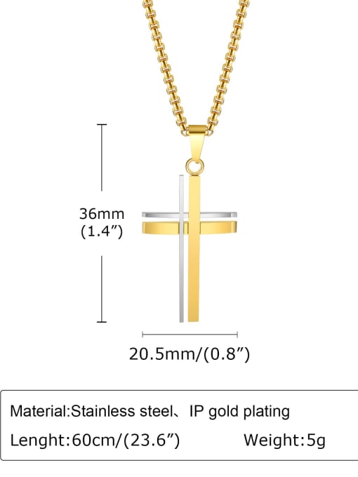 Gold pendant with chain 60cm Stainless steel Cross Hip Hop Regligious Necklace
