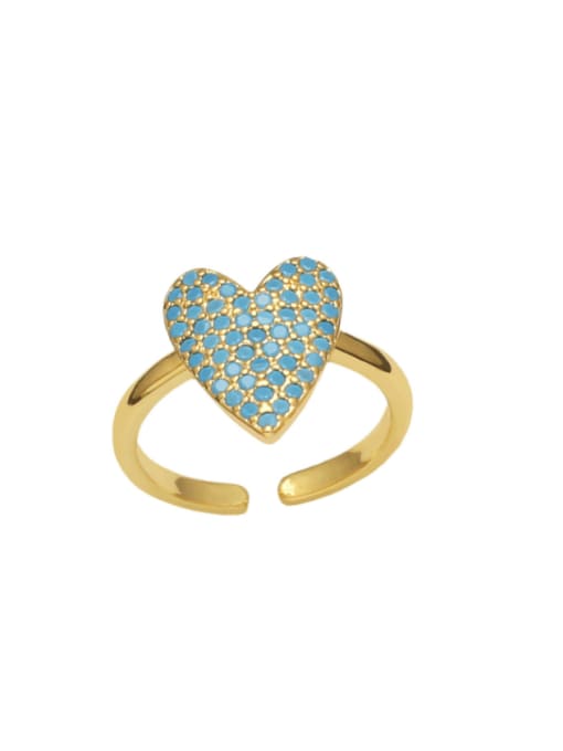 Blue pine Brass Rhinestone Heart Vintage Band Ring