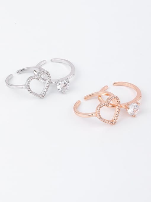 Girlhood Brass Rhinestone White Heart Minimalist Stackable Free Size Ring