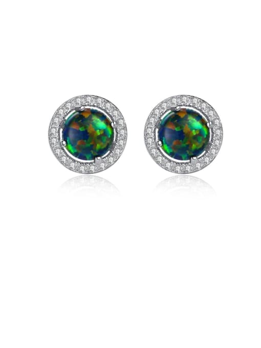 CCUI 925 Sterling Silver Opal Round Minimalist Stud Earring 0