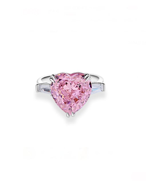 FDJZ 081 Pink 925 Sterling Silver High Carbon Diamond Heart Dainty Cocktail Ring
