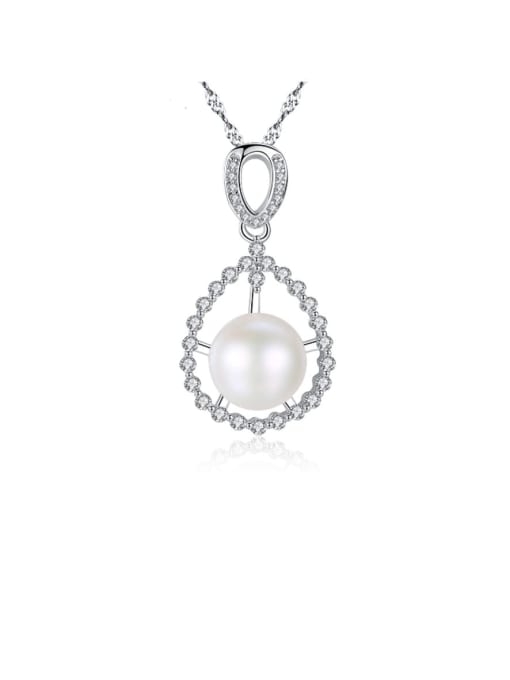 CCUI 925 Sterling Silver 3A Zircon Freshwater Pearl Pendant Necklace 0