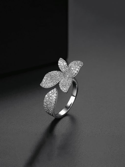 BLING SU Brass Cubic Zirconia Flower Dainty Cocktail Ring 2