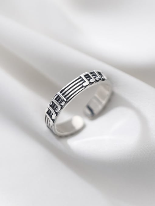 Rosh 925 Sterling Silver Round Vintage Musical note Band Ring 3