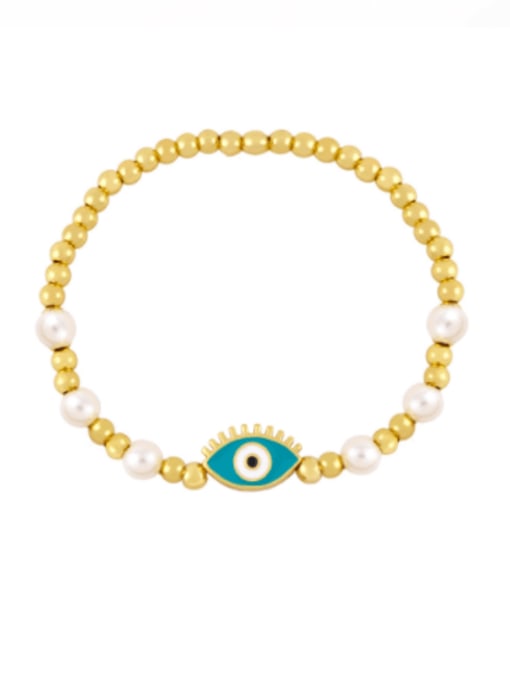 turquoise Brass Imitation Pearl Weave Vintage Beaded Bracelet