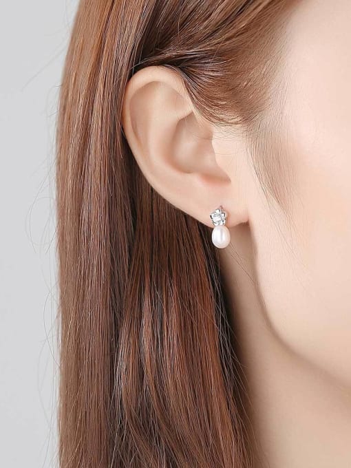 CCUI 925 Sterling Silver Freshwater Pearl White Flower Cute Stud Earring 1