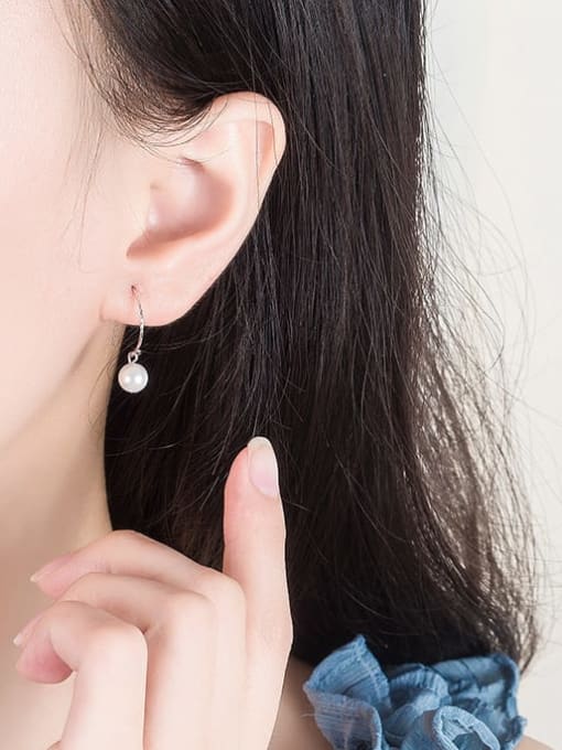 HAHN 925 Sterling Silver Imitation Pearl Geometric Minimalist Hook Earring 2