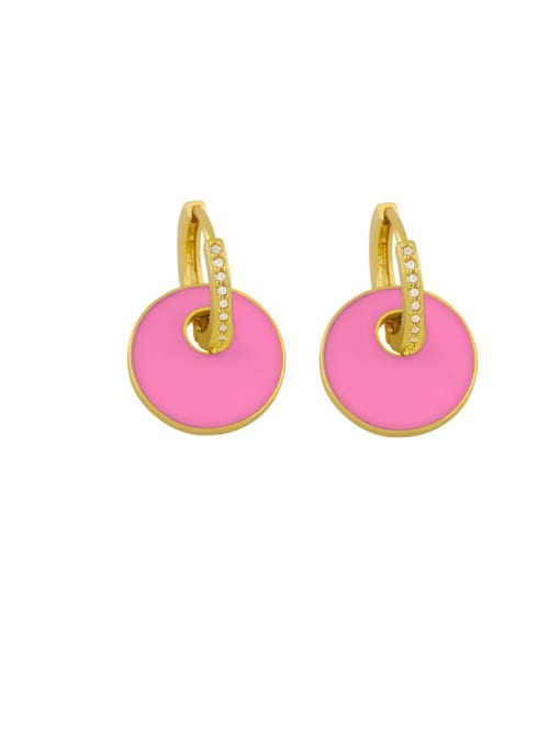 Pink Brass Enamel Round Minimalist Drop Earring