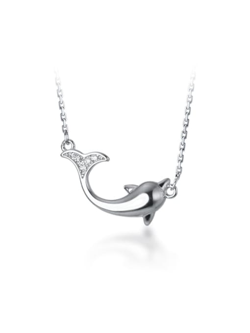 Rosh 925 Sterling Silver Rhinestone Dolphin Cute Pendant Necklace 0