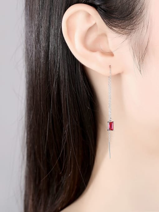 CCUI 925 Sterling Silver Cubic Zirconia Geometric Minimalist Threader Earring 1