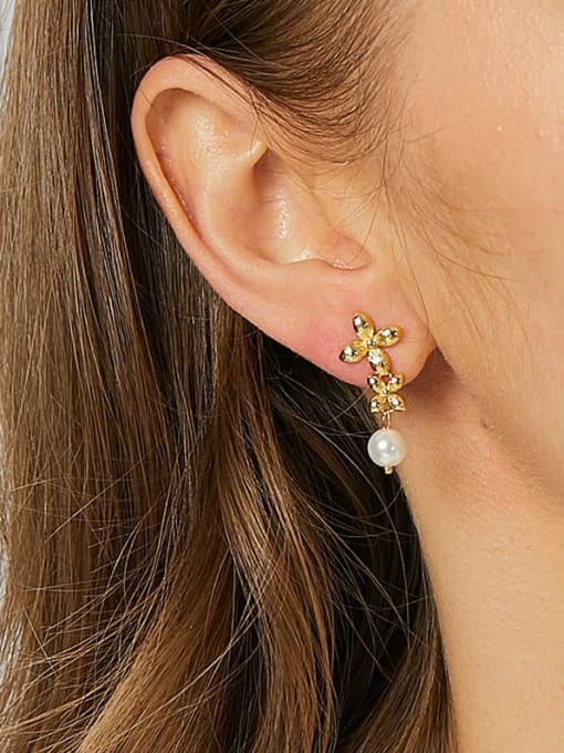 CHARME Brass Imitation Pearl Flower Minimalist Drop Earring 1