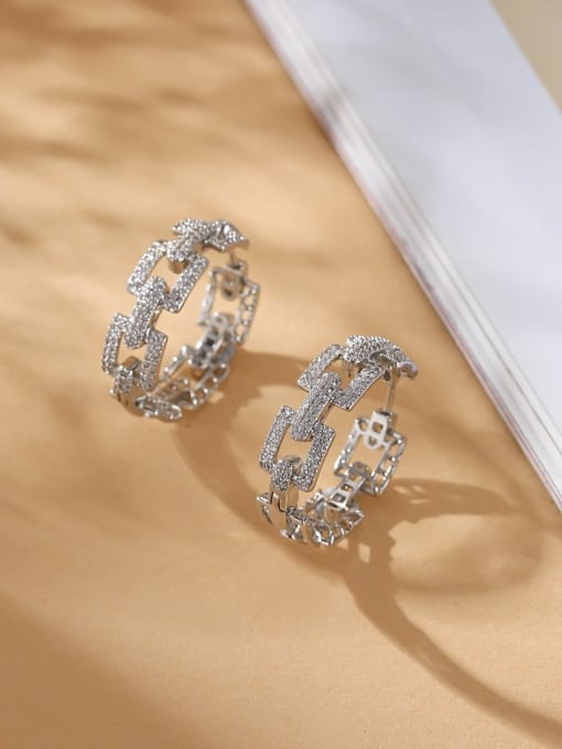 ROSS Brass Cubic Zirconia Round Luxury Huggie Earring 2