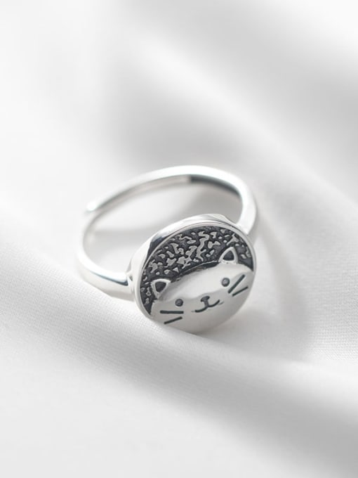 Rosh 925 Sterling Silver Cat Cute Band Ring 2
