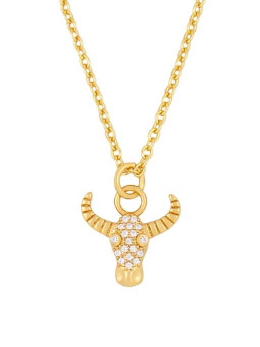 Ox head Brass Cubic Zirconia Heart Vintage Necklace