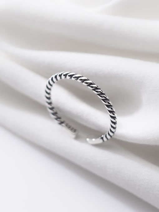 Rosh 925 Sterling Silver Irregular Vintage  Retro twisted rope Band Ring