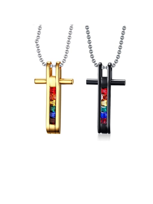 CONG Titanium Steel Cubic Zirconia Cross Vintage Regligious Necklace