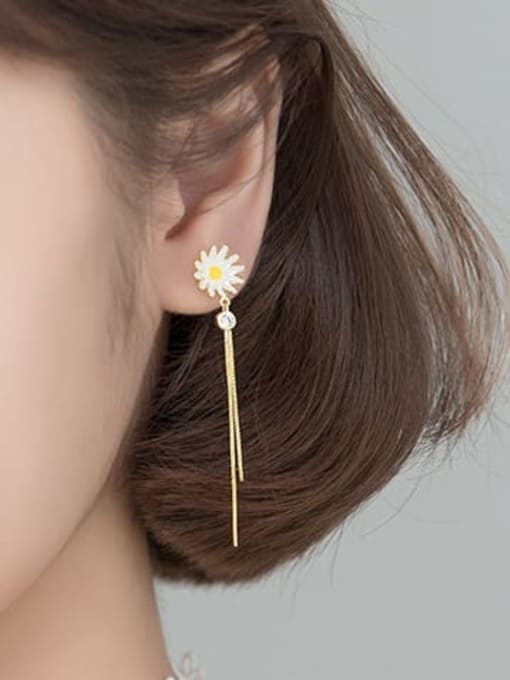 Rosh 925 Sterling Silver Enamel Flower Minimalist Threader Earring 2