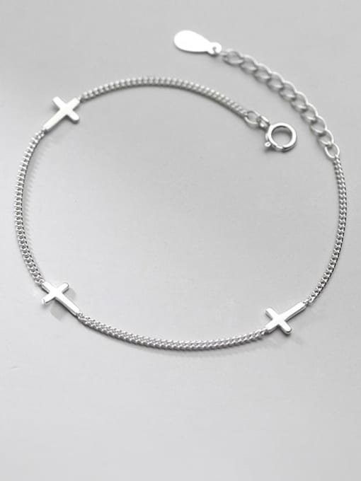 Rosh 925 Sterling Silver Cross Minimalist Link Wire Bracelet 1