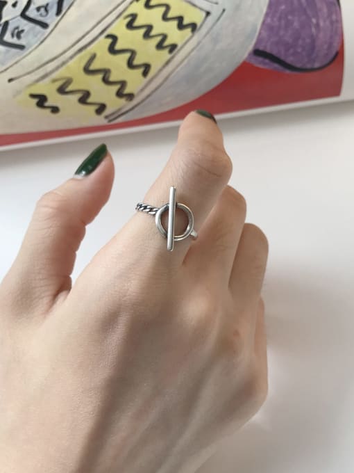 Boomer Cat 925 Sterling Silver  Hollow Geometric Vintage Free Size Midi Ring 0