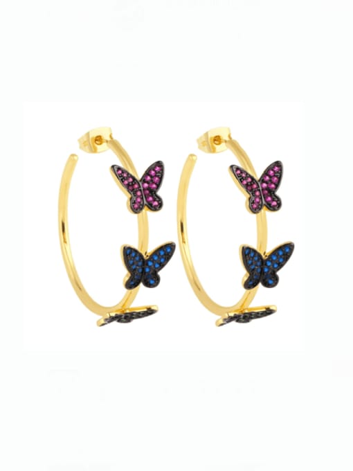 CC Brass Cubic Zirconia Butterfly Vintage Huggie Earring
