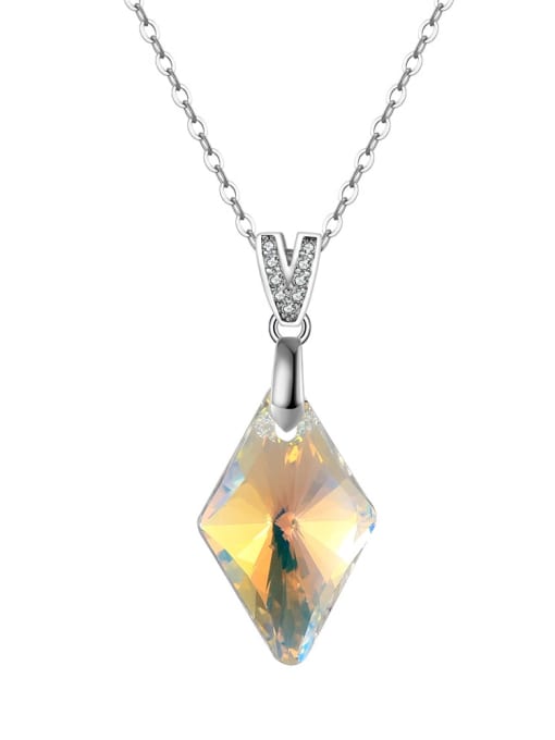 Platinum,  Length: 45CM,  Weight: 2.82g 925 Sterling Silver Austrian Crystal Geometric Minimalist Necklace
