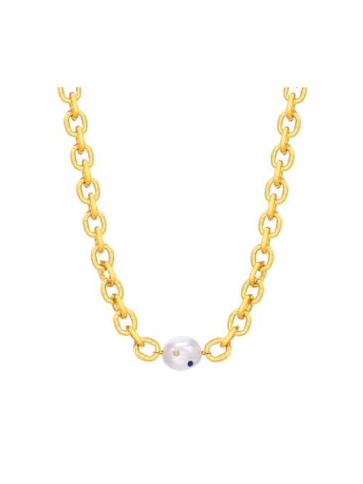 CONG Stainless steel Imitation Pearl Hollow Geometric  Chain Minimalist Necklace 0