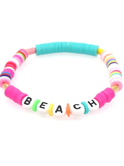 QT B200011E Stainless steel Multi Color Polymer Clay Letter Bohemia Stretch Bracelet