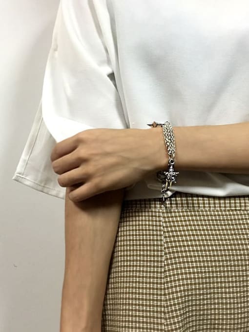 SHUI Vintage Sterling Silver With Simple Retro Hollow Chain Pentagram Accessories Pendant Bracelets 1