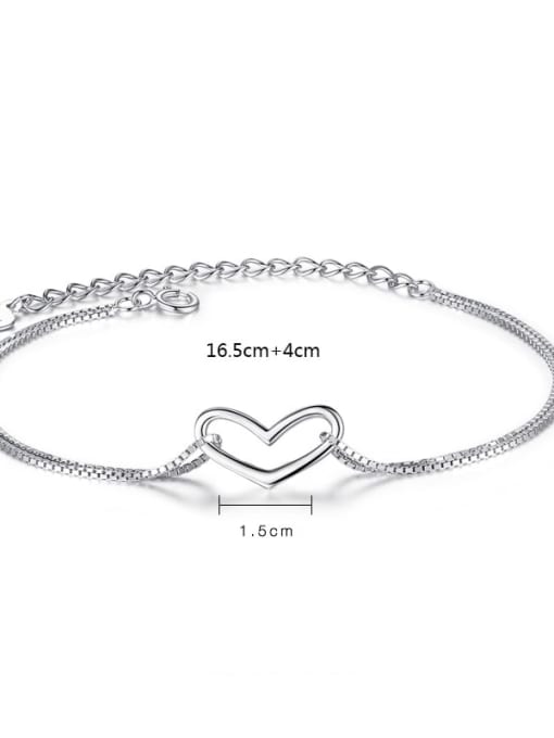 Platinum 12E01 925 Sterling Silver  Minimalist  Heart Link Bracelet