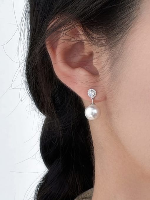 Rosh 925 Sterling Silver Imitation Pearl Round Bead Minimalist Stud Earring 1