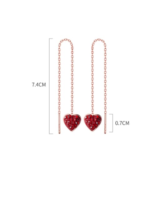 Rosh 925 Sterling Silver Rhinestone Red Heart Minimalist Threader Earring 0