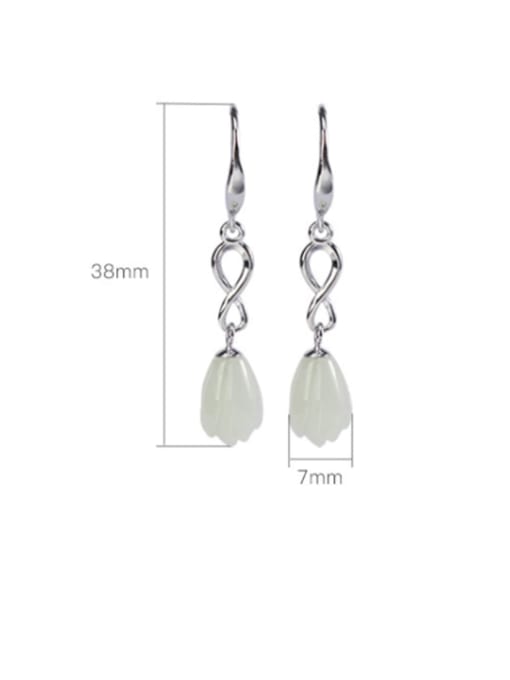 DEER 925 Sterling Silver Jade Flower Cute Hook Earring 4
