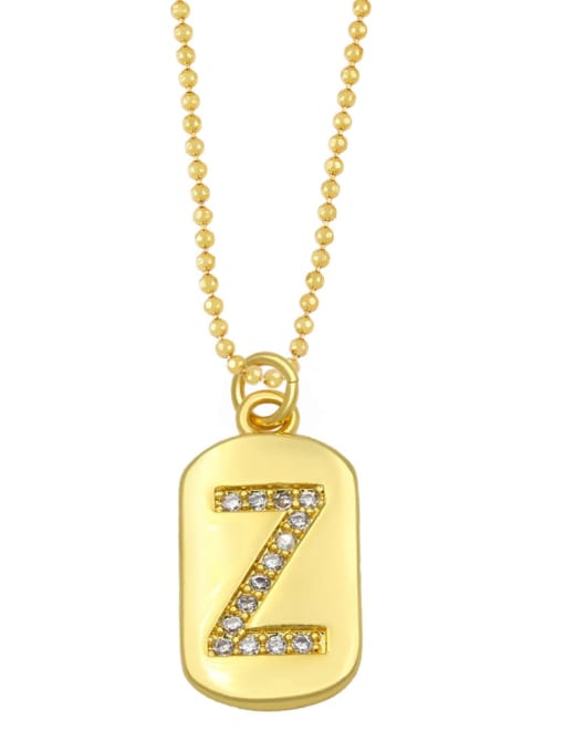 Z Brass Cubic Zirconia Message Vintage Geometry Pendnat  Necklace