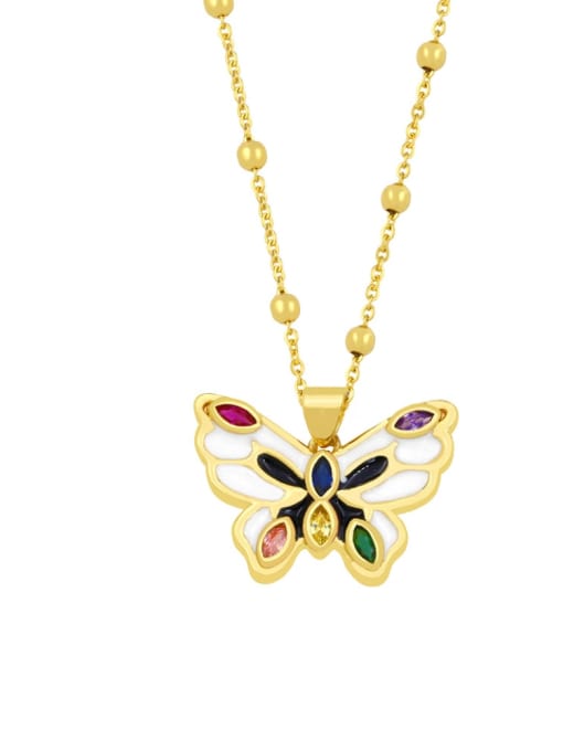 D white black Brass Enamel Butterfly Vintage Necklace