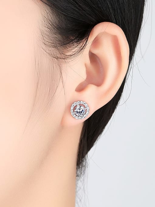 BLING SU 925 Sterling Silver Cubic Zirconia  Round Minimalist Stud Earring 1