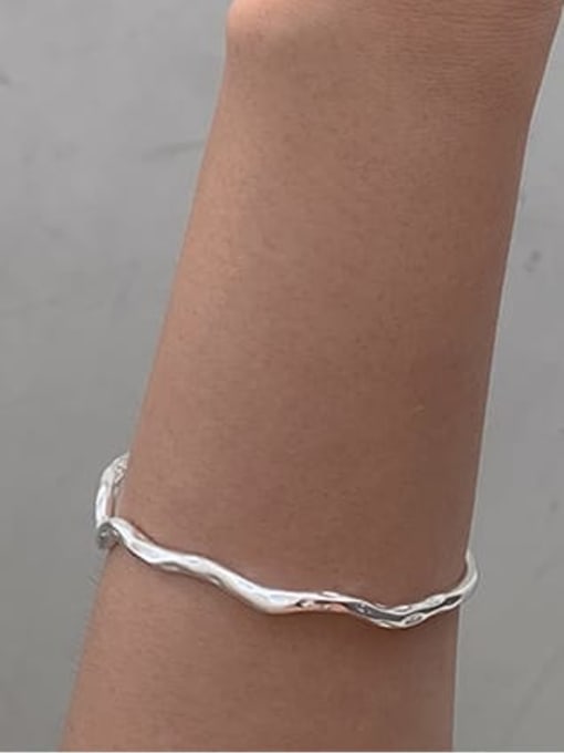 925 Sterling Silver Irregular Vintage Cuff Bangle - 1001624683