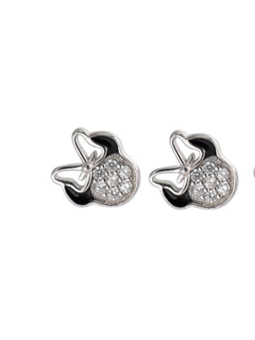 XBOX 925 Sterling Silver Rhinestone Mouse Vintage Stud Earring 1