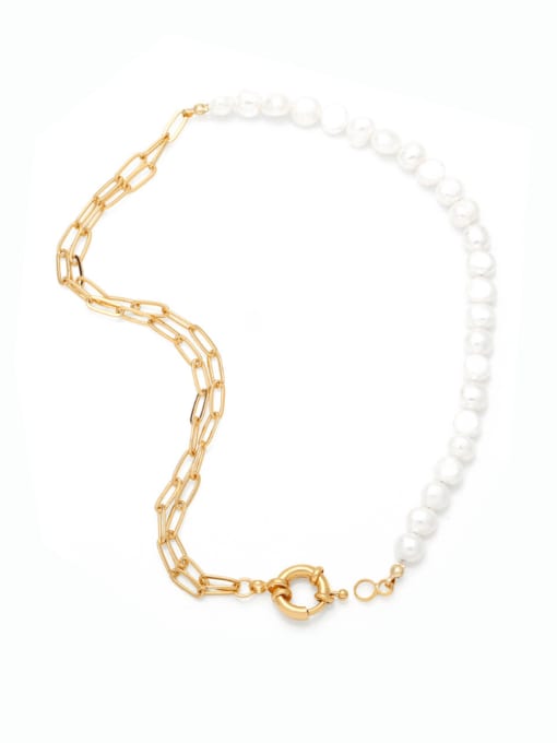 CC Brass Imitation Pearl Geometric Hip Hop asymmetrical Necklace