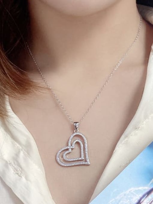 BC-Swarovski Elements 925 Sterling Silver Cubic Zirconia Heart Minimalist Necklace 1