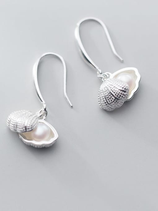 Rosh 925 Sterling Silver Imitation Pearl   Simple Fashion Shell Shape Hook Earring 3