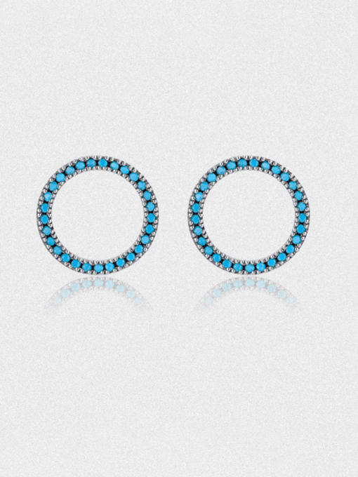 MODN 925 Sterling Silver Turquoise Round Minimalist Stud Earring 0