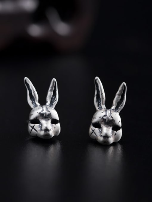 SILVER MI 925 Sterling Silver Rabbit Vintage Stud Earring 1
