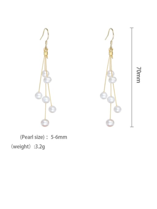 golden Brass Freshwater Pearl Tassel Minimalist Hook Earring