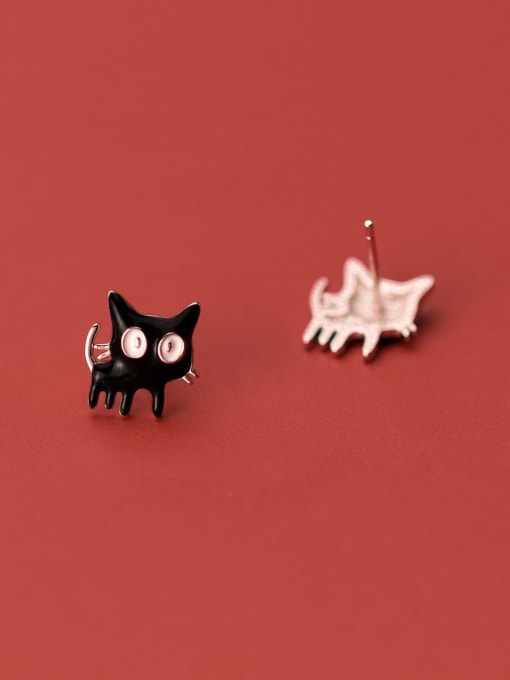 Rosh 925 Sterling Silver Enamel Cat Trend Stud Earring 1