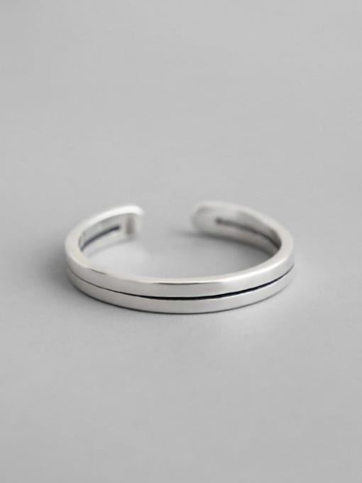 DAKA S925 Sterling Silver retro simple double layer line free size rings
