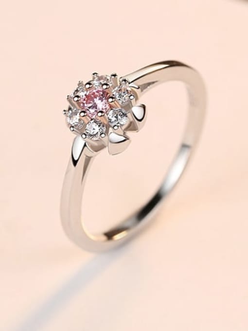 Platinum 13g05 925 Sterling Silver Cubic Zirconia Multi Color Flower Minimalist Band Ring