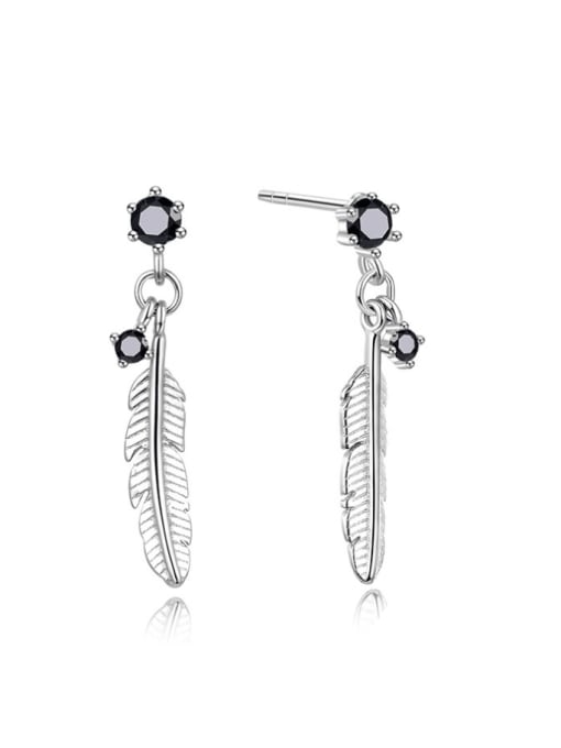 RINNTIN 925 Sterling Silver Cubic Zirconia Feather Minimalist Drop Earring 0