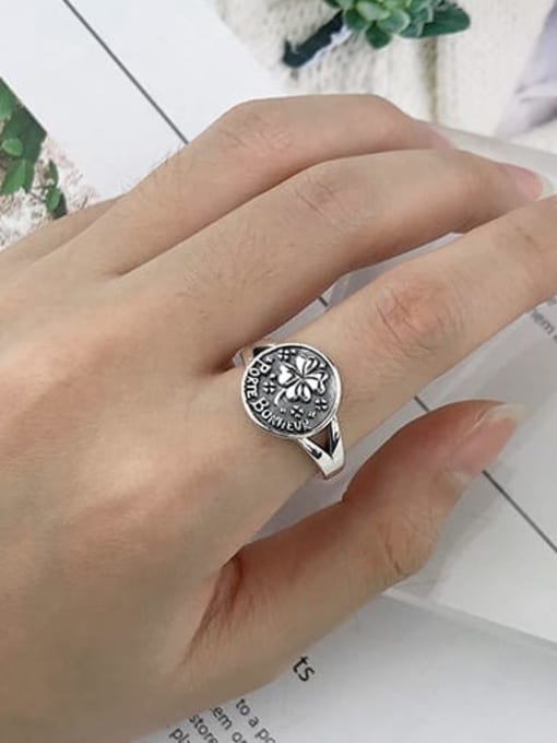 SHUI Vintage Sterling Silver With Antique Silver Plated Vintage Flower Free Sizd Rings 2