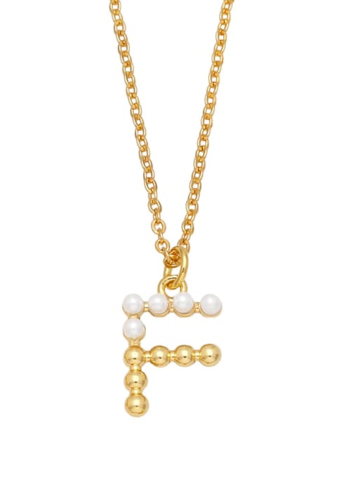 F Brass Imitation Pearl Letter Minimalist Necklace
