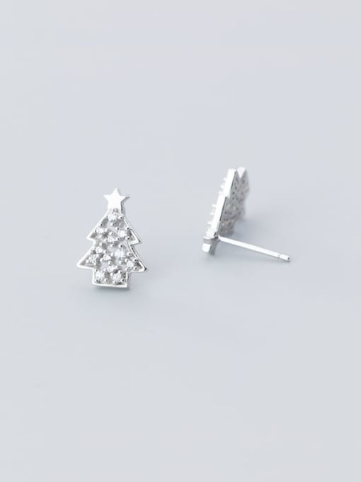 Rosh 925 Sterling Silver Rhinestone  Christmas tree Minimalist Stud Earring 2